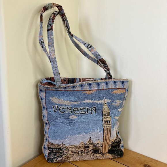 Venice Tapestry Tote Bag Purse w/ Zipper Italy Scenery Design 12" Venezia - Picture 2 of 8